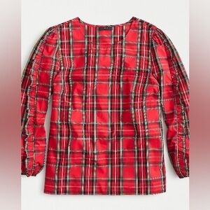 J. Crew Ruffle-sleeve top in red Stewart tartan